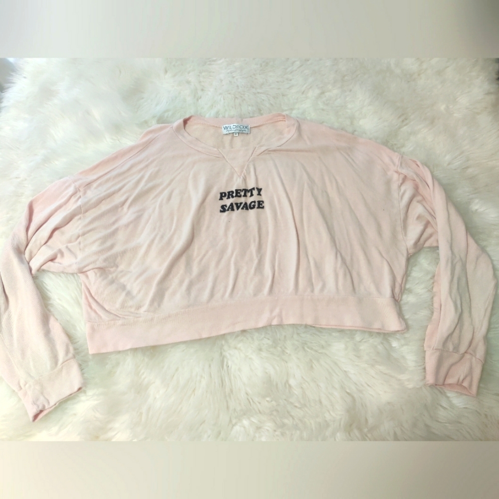 WILDFOX Oversized cropped slouchy pretty savage sweatshirt